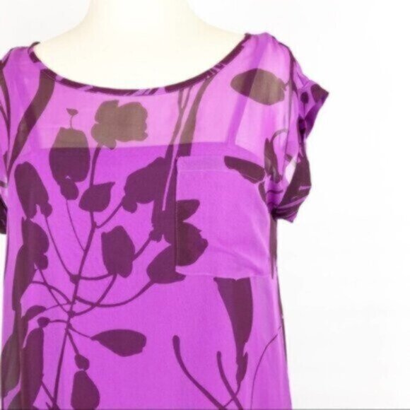Old Navy | Purple Floral Print Short Sleeves High Neck Shift Dress Size Small - Picture 2 of 7